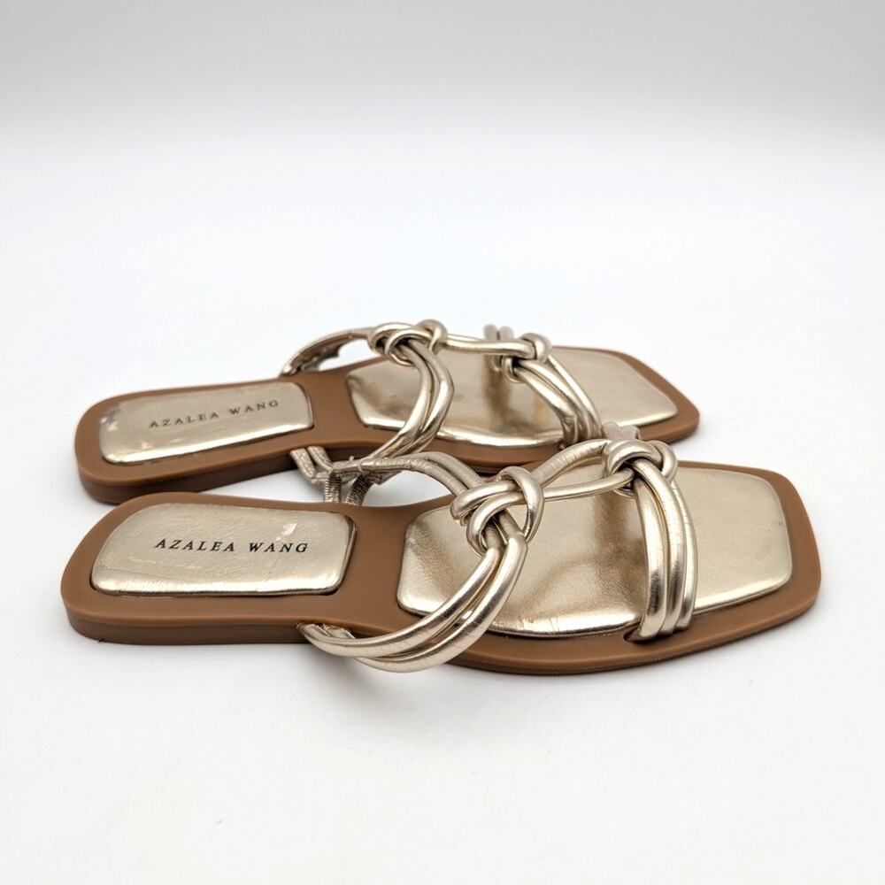 Azalea Wang Stetson Tubular Straps Knot Flat Sandals Women's Gold Sz US7 EU37.5 - Picture 3 of 12